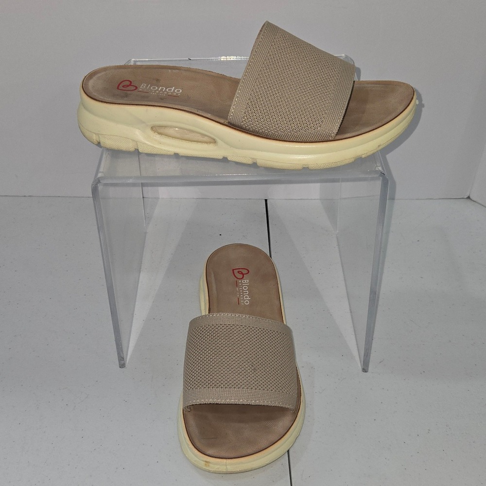 Blondo Annie Waterproof Knit Slide Sandals Tan Beige B3491 Womens Size 7.5M